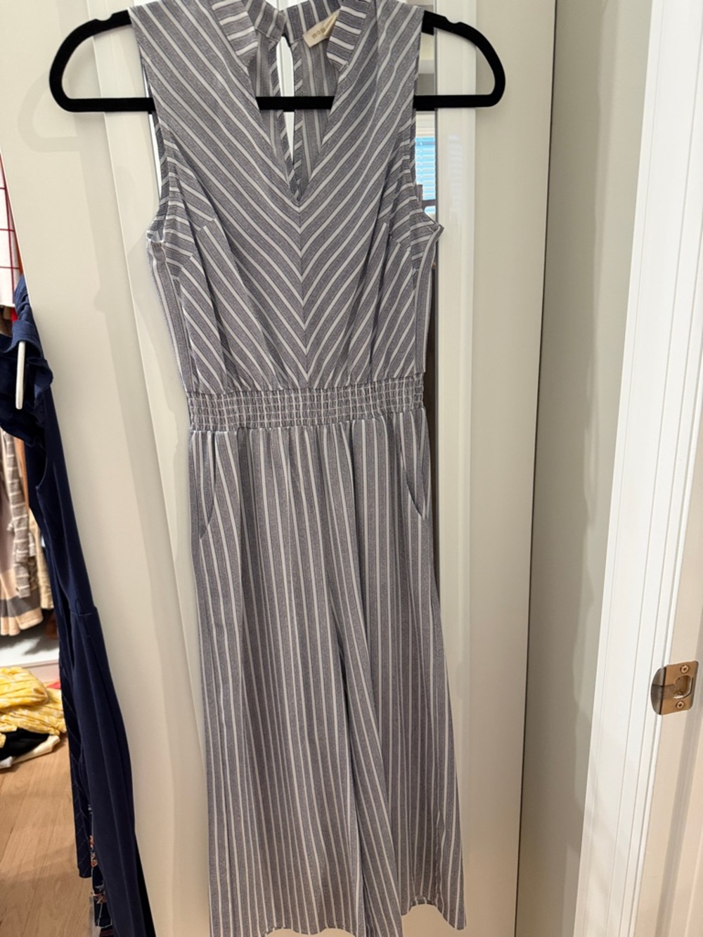 Sleeveless Gray Striped Midi Dress
